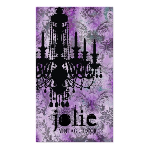 GC | Jolie Chandelier Pink Gray Damask Business Cards (front side)
