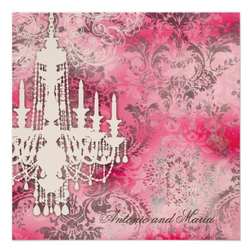 GC | Jolie Chandelier Pink Gray Damask Champagne M Announcements