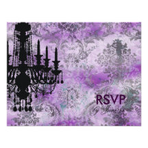 GC | Jolie Chandelier Purple Gray Damask RSVP Invitation