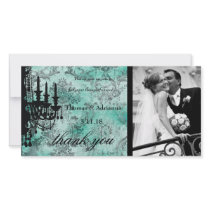 GC | Jolie Chandelier Turquoise Damask Thank You Custom Photo Card