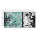 GC | Jolie Chandelier Turquoise Damask Thank You Custom Photo Card