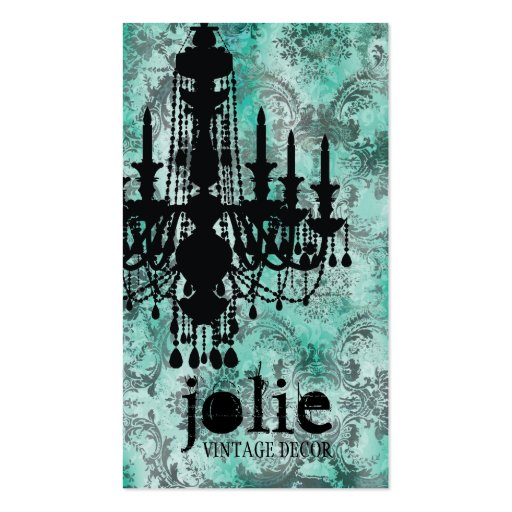 GC | Jolie Chandelier Turquoise  Grey Damask Business Card