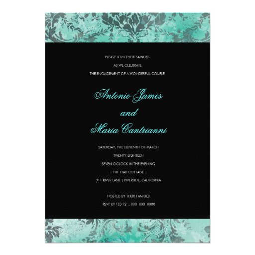 GC | Jolie Chandelier Turquoise Grey Damask Personalized Invitations
