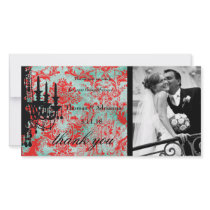 GC | Jolie Chandelier Turquoise R Damask Thank You Photo Cards