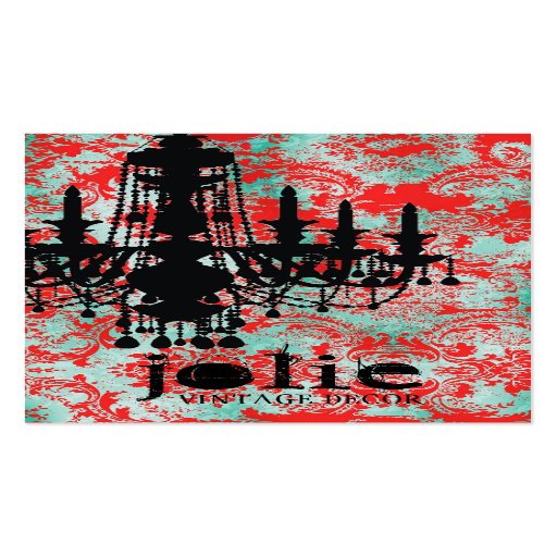GC | Jolie Chandelier Turquoise Red Damask Business Card Template