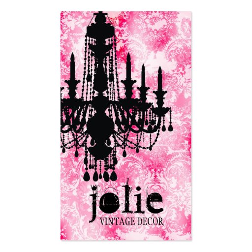 GC Jolie Chandelier White Pink Damask Business Cards (front side)