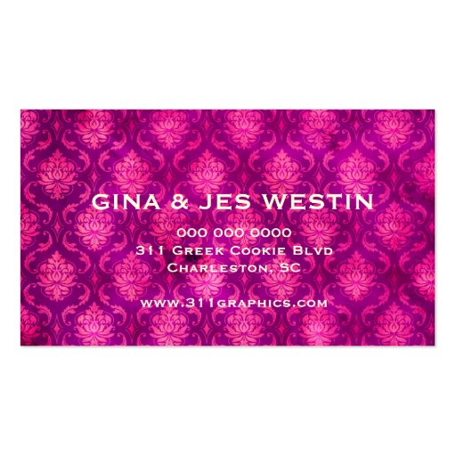 GC | Life & Living Damask Pink N Purple Business Card (back side)