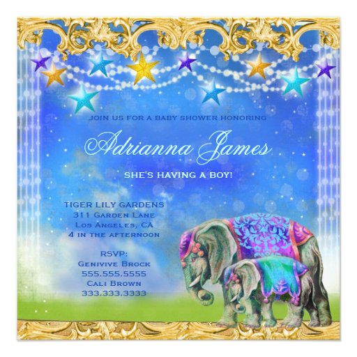 GC Magical Asian Elephant Baby Boy Custom Invite