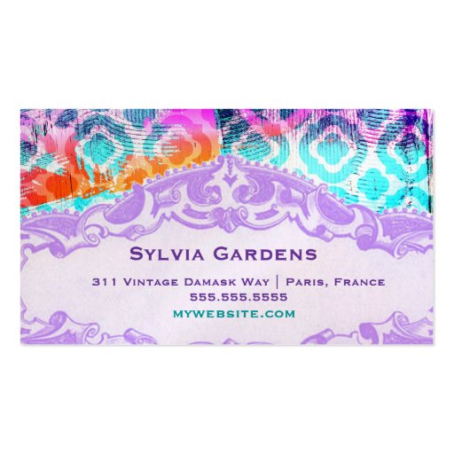 GC Modern Colorful Clover Violet Name Plate Business Card (back side)