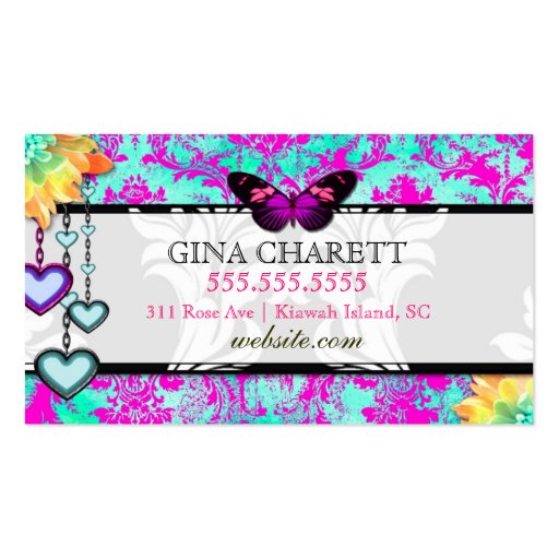 GC | Mon Trésor Turquoise Pink Business Card Templates (back side)