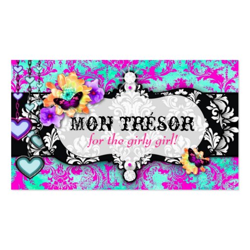 GC | Mon Trésor Turquoise Pink Business Card Templates (front side)