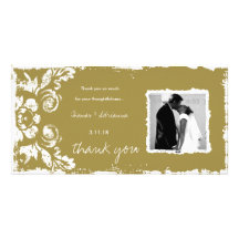 GC | Mustard Vintage Damask Thank You Personalized Photo Card