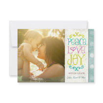 GC | Peace Love and Joy Grungy Linen Aqua Personalized Announcements