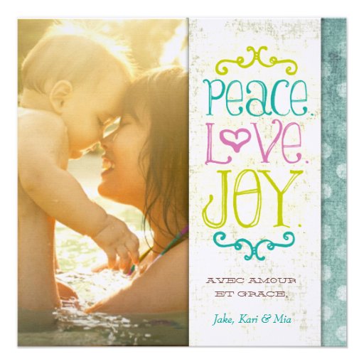 GC | PEace Love Joy Grungy Linen Aqua Custom Invitations