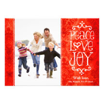GC Peace Love Joy Vintage Holiday Card Red Damask