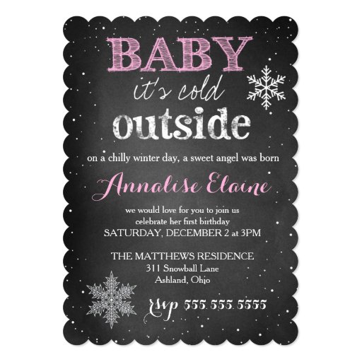 GC Pink Baby It's Cold Outside Winter Birthday Custom Announcement (front side)