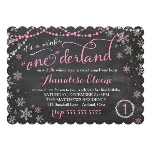 GC Pink Winter ONEderland Birthday Invitation (front side)