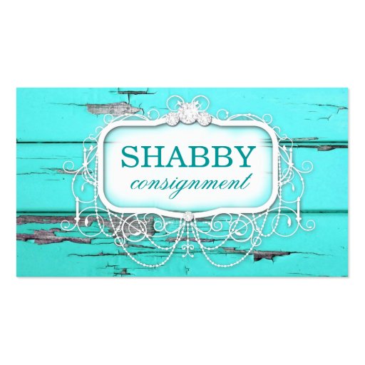 GC Shabby Vintage Aqua Wood Business Card (front side)