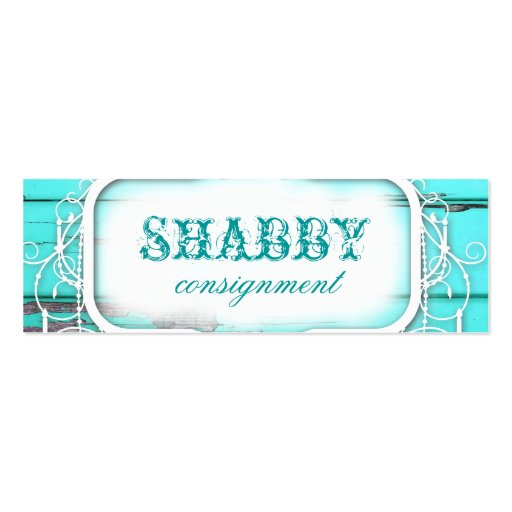 GC Shabby Vintage Aqua Wood Price Tag Business Cards (front side)