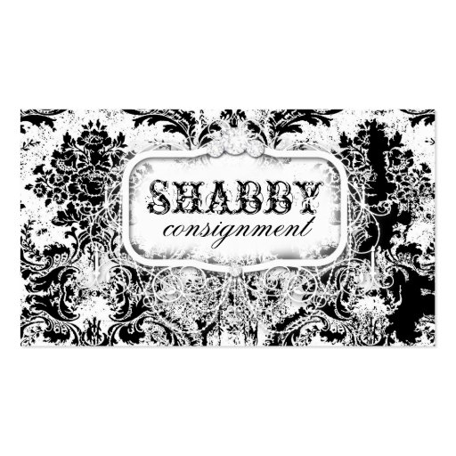GC Shabby Vintage Black & White Damask Business Card Template (front side)