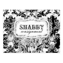 GC Shabby Vintage Black & White Damask Postcard postcards