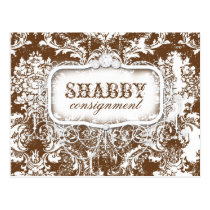 GC Shabby Vintage Brown & White Damask Postcard postcards