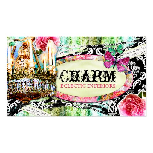 GC  Shabby Vintage Charm Black Damask Business Card Template (front side)