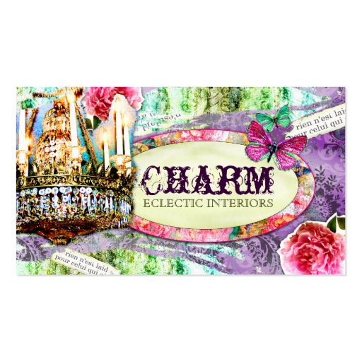 GC | Shabby Vintage Charm - Purple Damask Business Cards (front side)