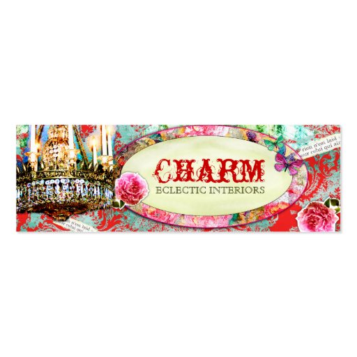 GC Shabby Vintage Charm - Red Turquiose Damask Business Cards (front side)