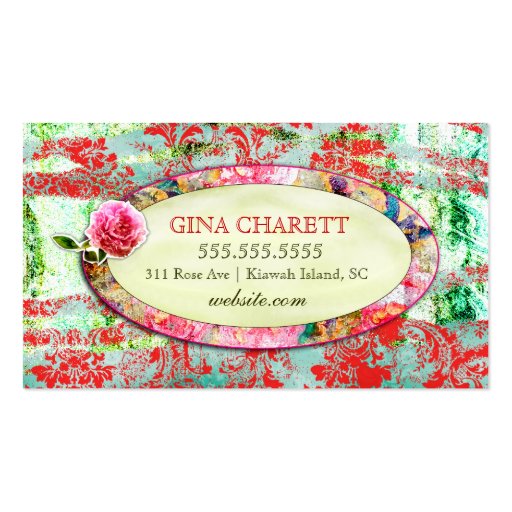 GC | Shabby Vintage Charm - Red Turquiose Damask Business Card Template (back side)