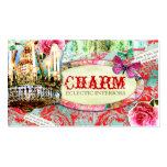 GC | Shabby Vintage Charm - Red Turquiose Damask Business Card Template