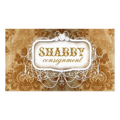 GC Shabby Vintage Gold Damask Business Card Template (front side)