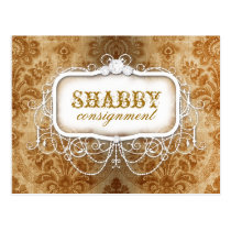 GC Shabby Vintage Gold Damask Postcard postcards