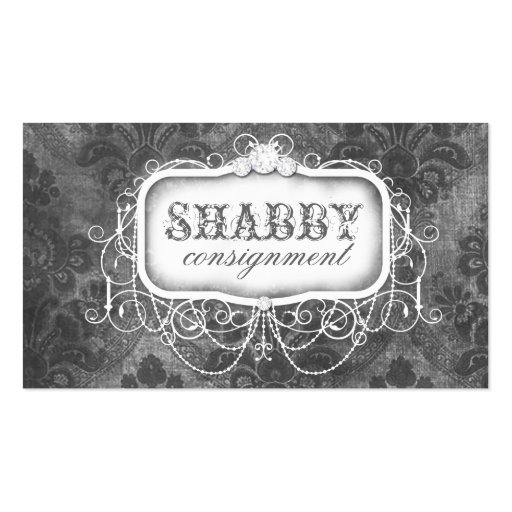 GC Shabby Vintage Gray Damask Business Card (front side)