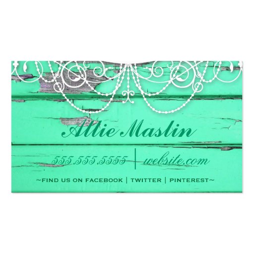GC Shabby Vintage Green Wood Business Card Template (back side)