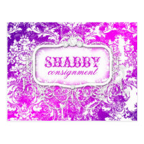 GC Shabby Vintage Pink & Purple Damask Postcard postcards