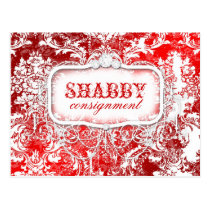 GC Shabby Vintage Red & White Damask Postcard postcards
