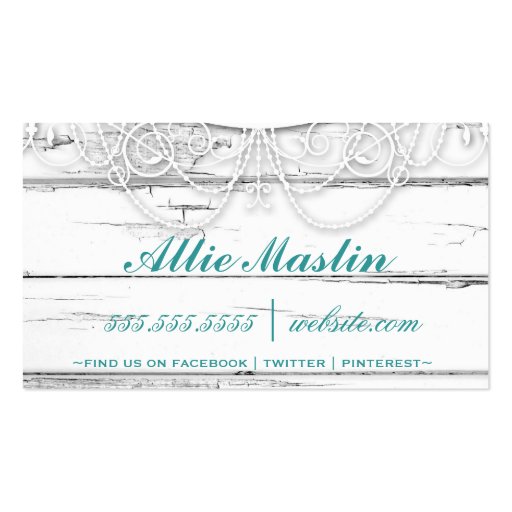 GC Shabby Vintage Turquoise Wood Business Card Template (back side)