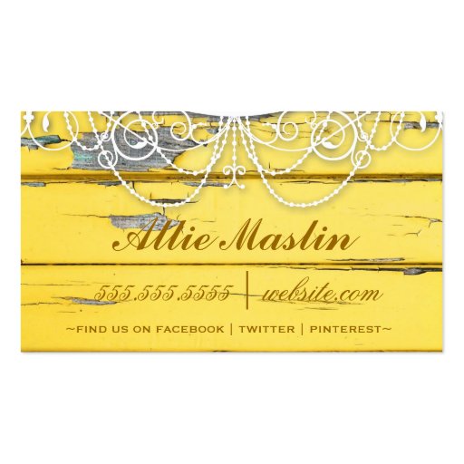 GC Shabby Vintage Yellow Wood Business Card Templates (back side)