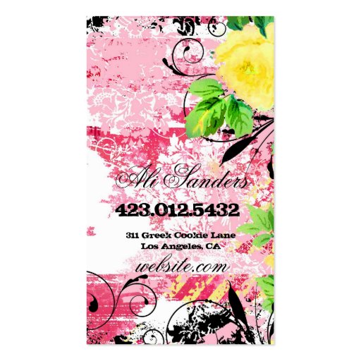 GC Shabby Yellow Rose Garden Chandelier Business Card (back side)