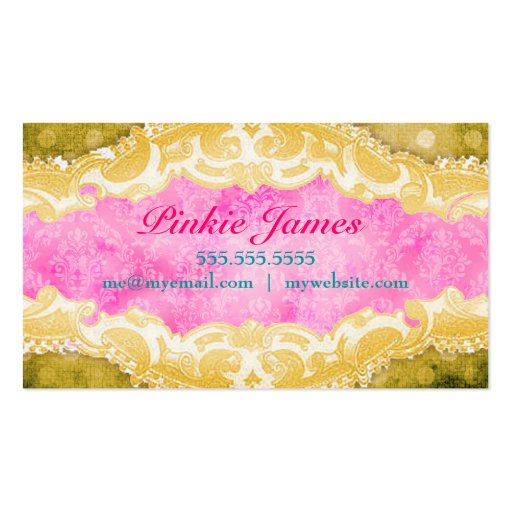 GC Tainted Aqua Pink & Gold Polka Dots Business Card Template (back side)