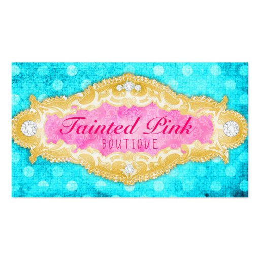GC Tainted Aqua Pink & Gold Polka Dots Business Card Template (front side)