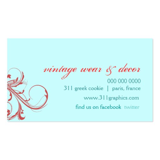 GC | Tantalizing Turquoise Red "Aged" Business Card Templates (back side)
