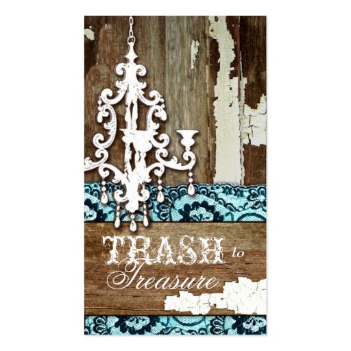 GC | Trash to Treasure Chandelier Aqua Blue Business Card Template (front side)