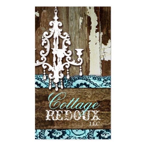 GC Trash to Treasure Chandelier Aqua Blue Business Card Template (front side)