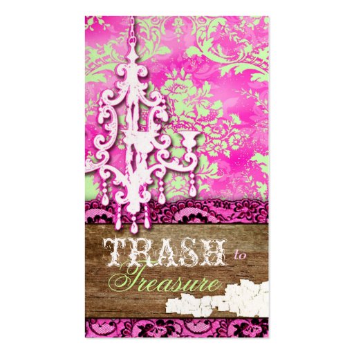 GC | Trash to Treasure Chandelier Pink Lime Vintag Business Card Template (front side)