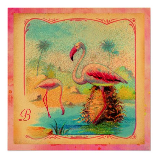 GC Vibrant Vintage Flamingos Pink Gold Metallic Invitations