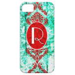 GC Vintage Aged "R" Aqua Red Damask iPhone 5 Cover