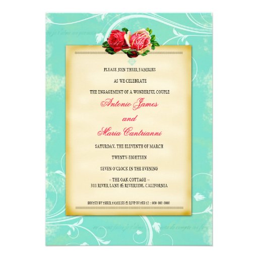 GC | Vintage Bird & Rose | Turquoise Dream Custom Invitations
