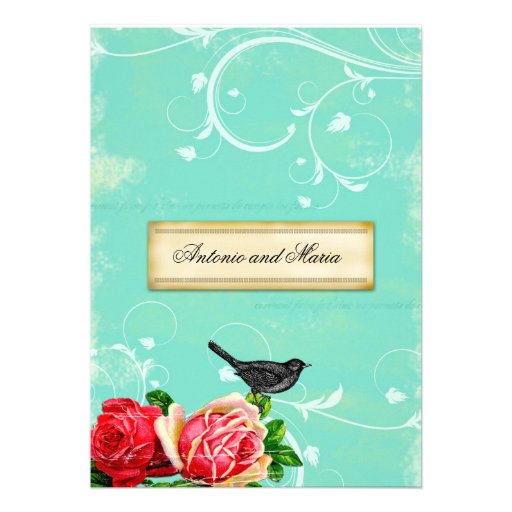 GC | Vintage Bird & Rose | Turquoise Dream Custom Invitations